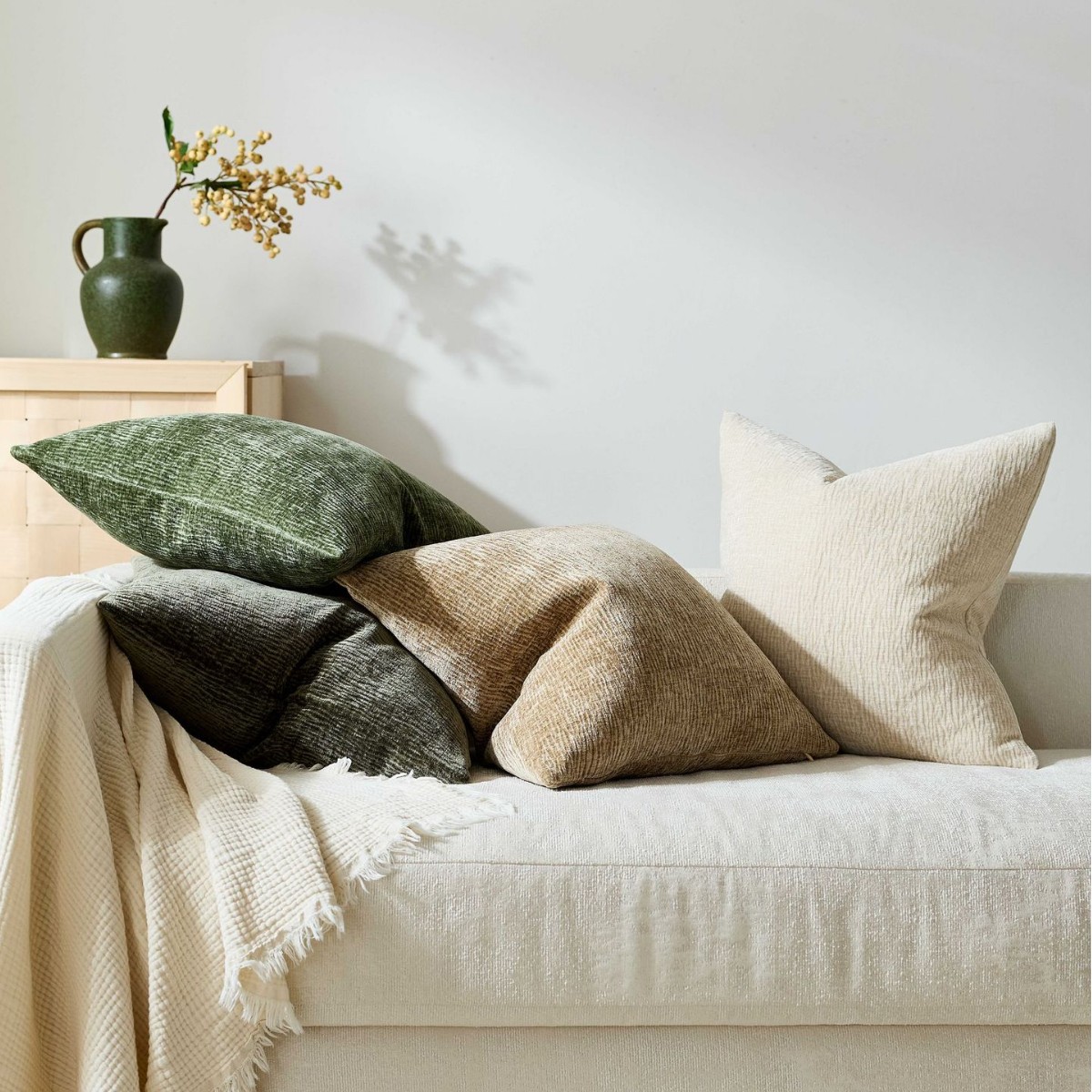 Textured Throw Natural - Getextureerde geplooide chenille kussenhoes natuurlijke aardetinten