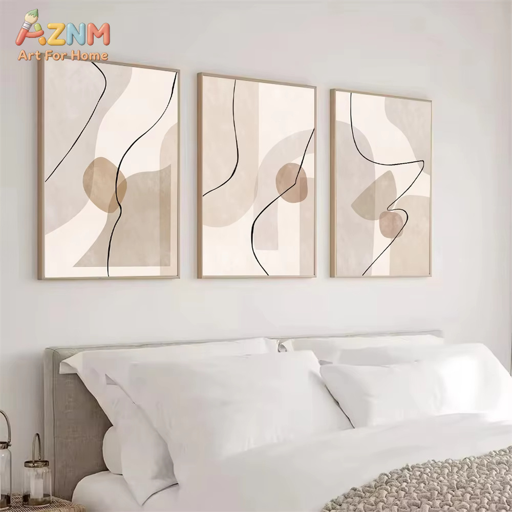 Interior Designer - Abstracte beige geometrie lijn muurkunst canvas