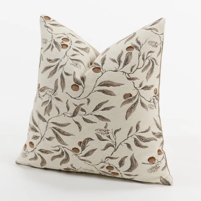 Textured Throw Natural - Crèmebeige Chenille Botanische Jacquard Kussenhoes Vintage