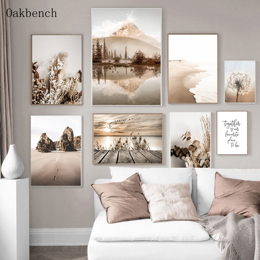 Interior Designer - Bergzee Landschap Art Canvas Schilderij Hooi